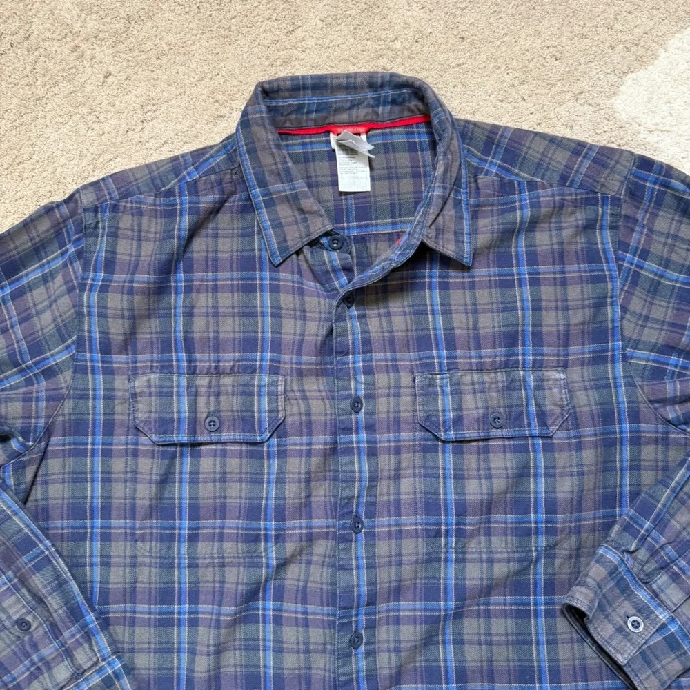 The North Face Mens XL Plaid Button Down Shirt Blue Grey Coolvision Long Sleeve